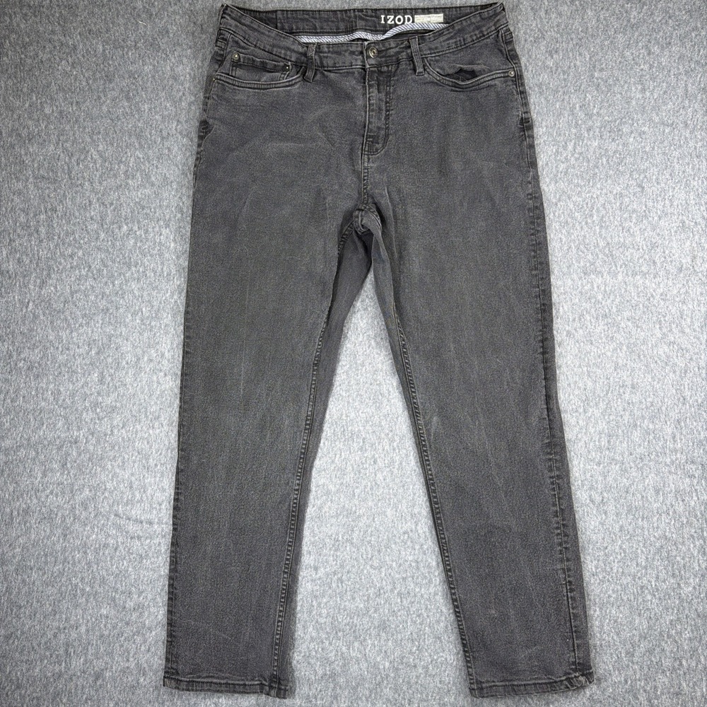 IZOD Jeans Men's Size 36x30 Black Denim Jean Slim Fit Straight Leg Grunge